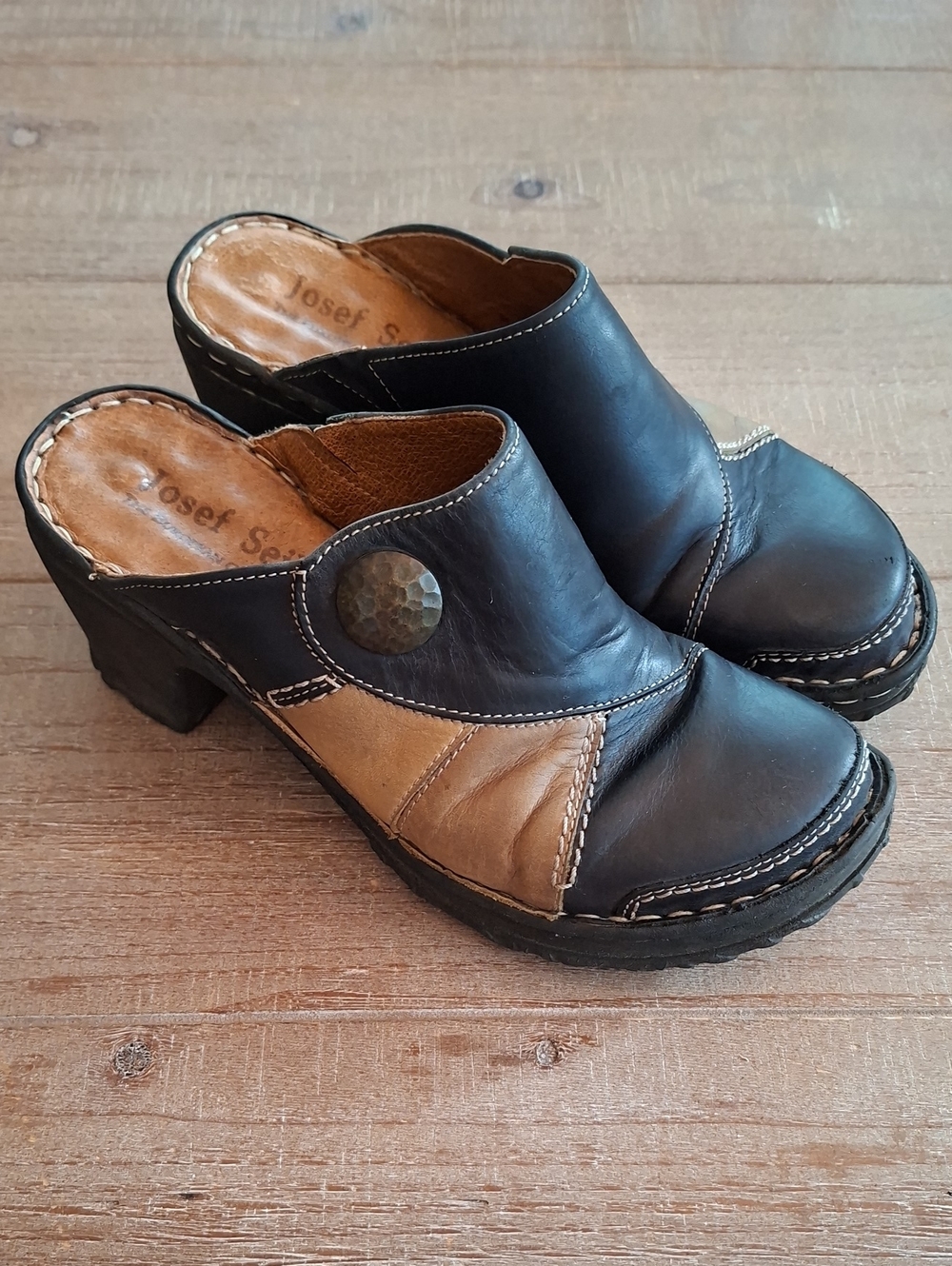 Josef Seibel Y2K-esque Patchwork Leather Clogs/Mules Comfort Quality (EU 37)
